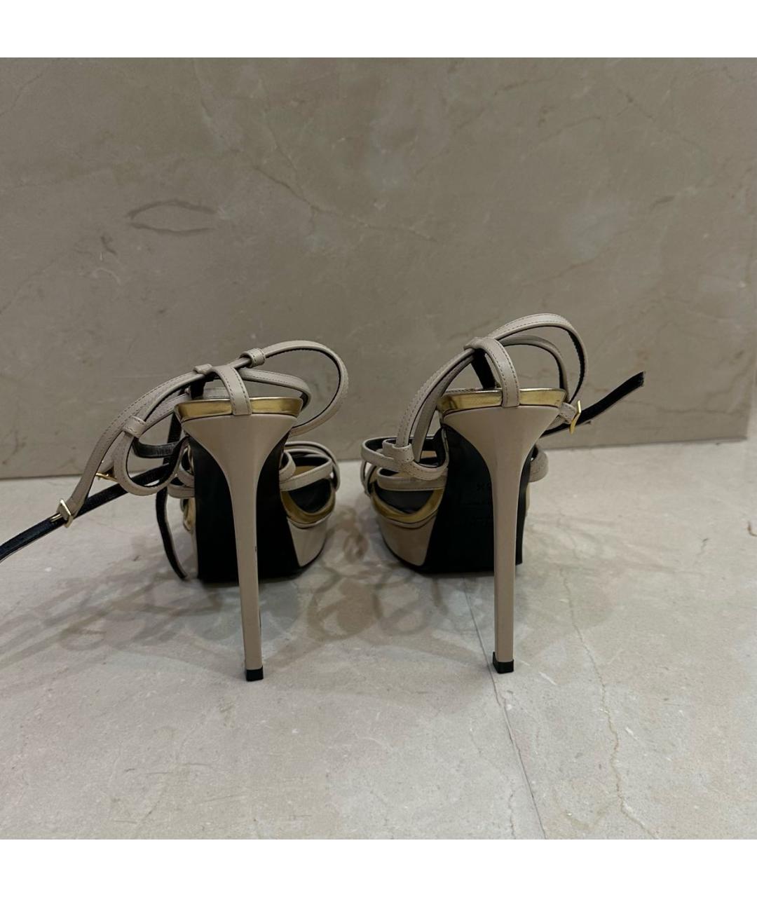 SAINT LAURENT Бежевые кожаные босоножки, фото 4