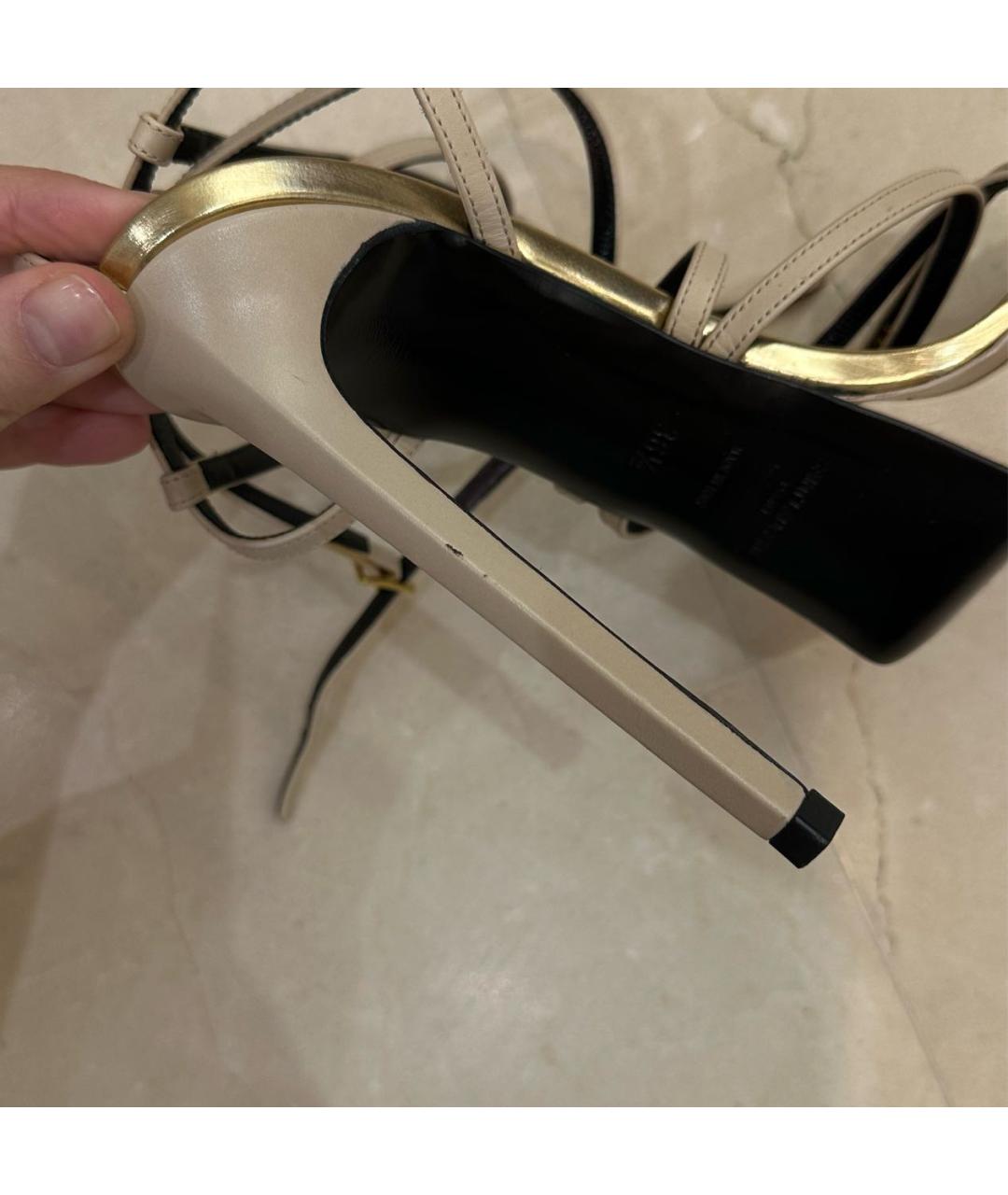 SAINT LAURENT Бежевые кожаные босоножки, фото 7