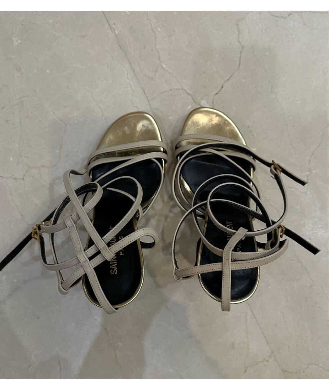 SAINT LAURENT Бежевые кожаные босоножки, фото 3