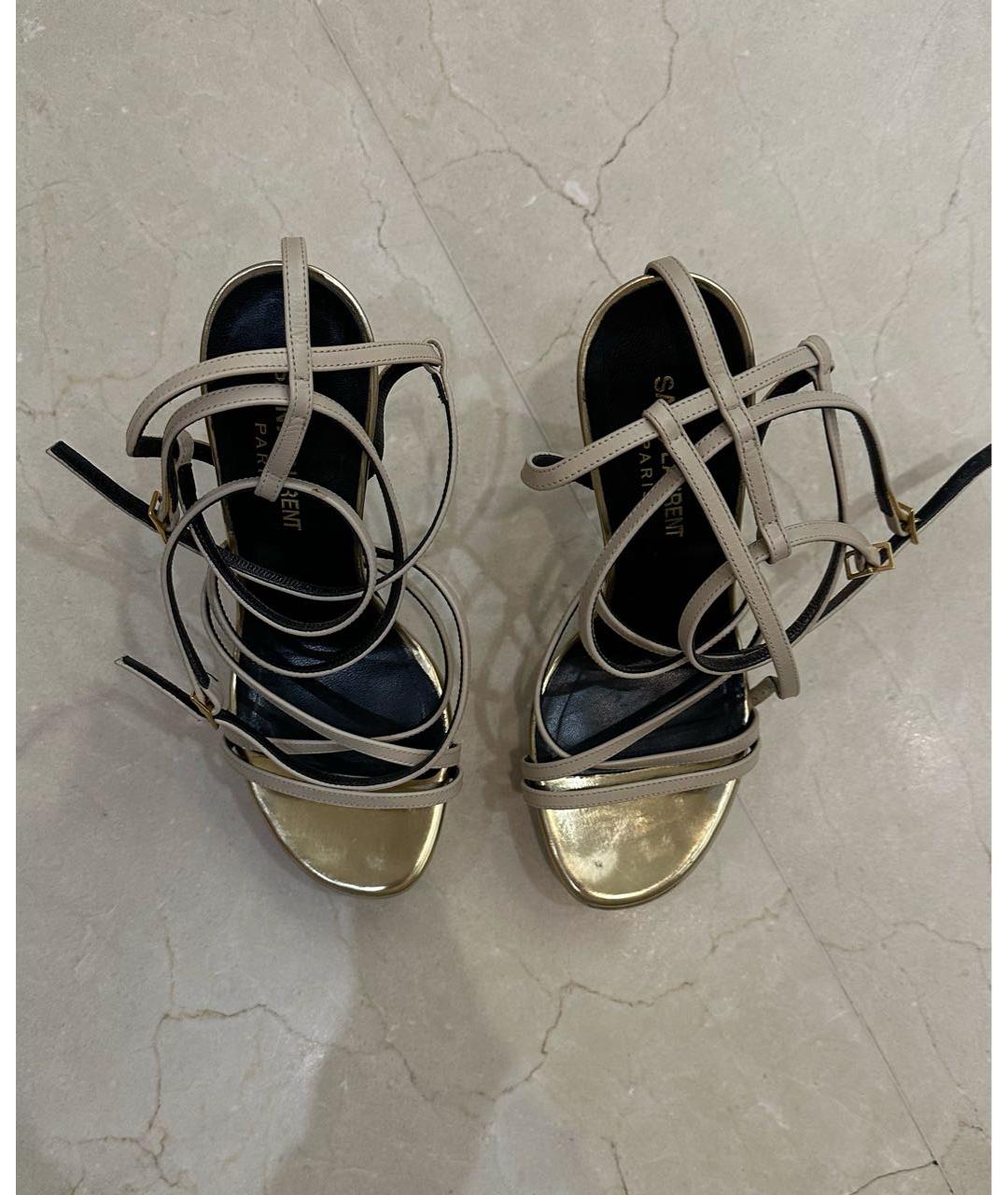 SAINT LAURENT Бежевые кожаные босоножки, фото 2