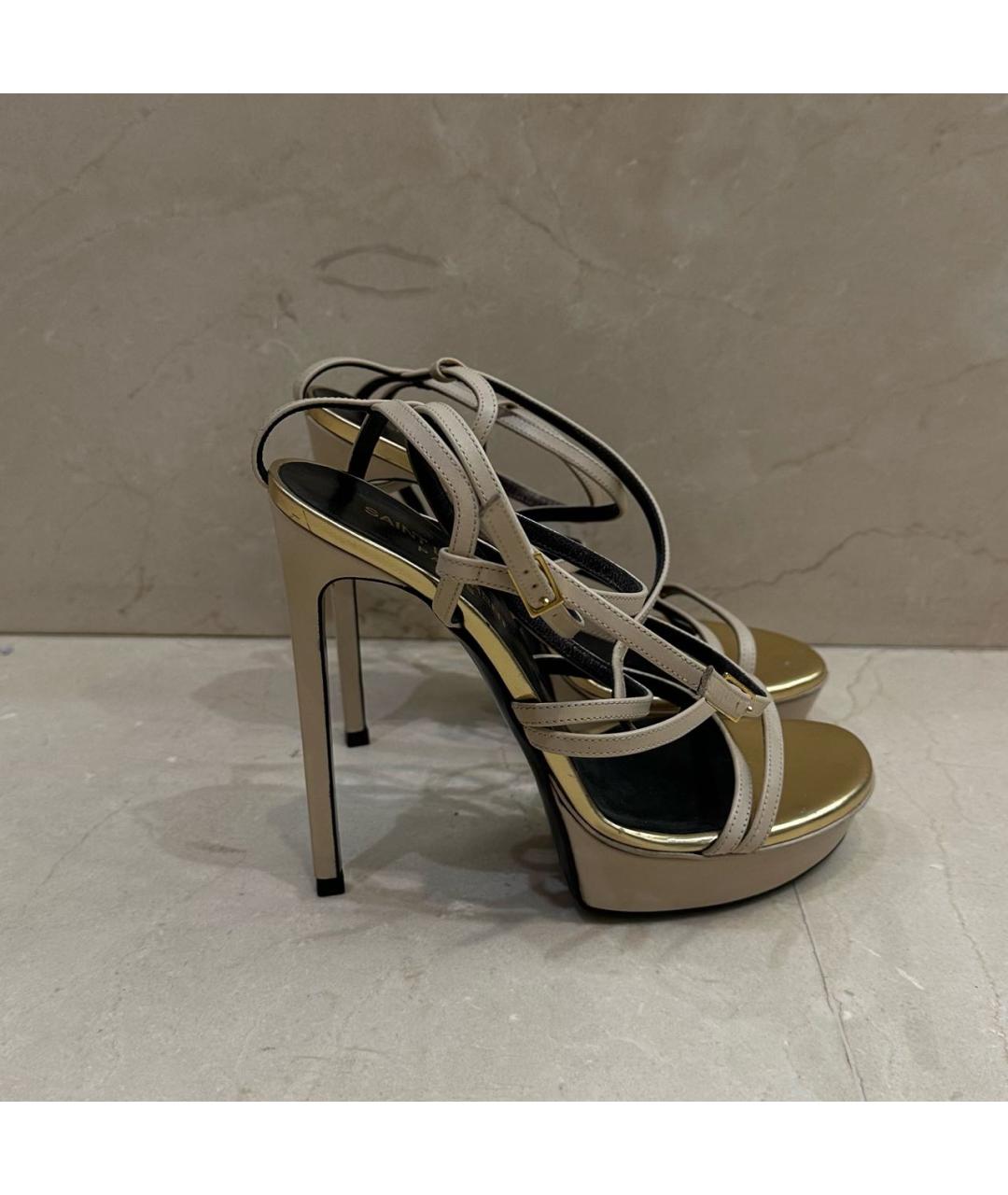 SAINT LAURENT Бежевые кожаные босоножки, фото 9