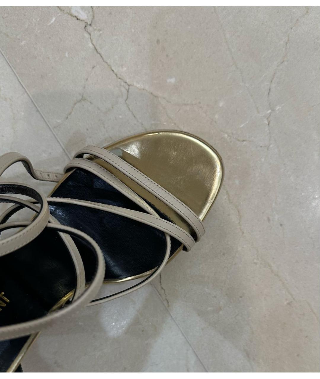 SAINT LAURENT Бежевые кожаные босоножки, фото 5