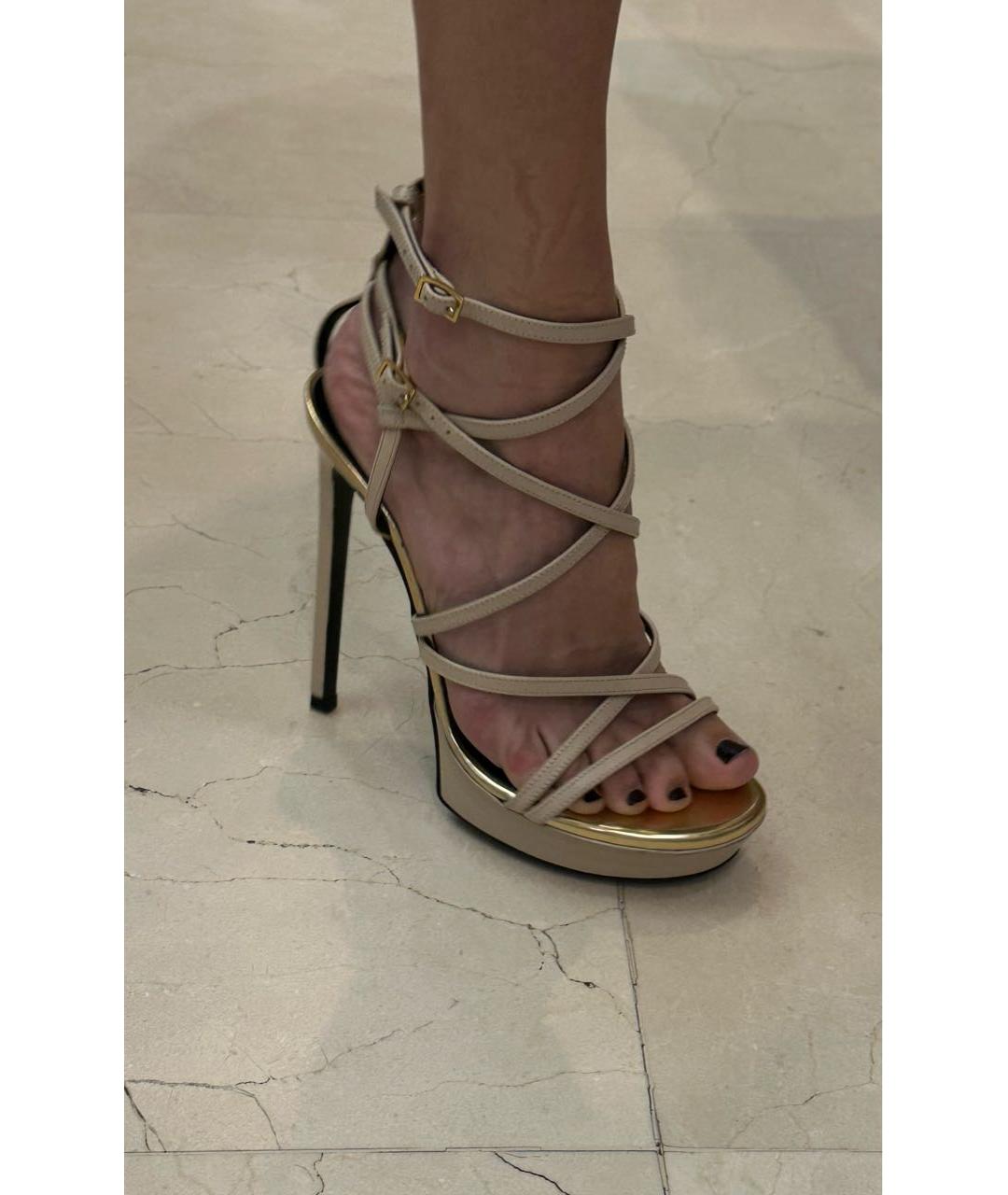 SAINT LAURENT Бежевые кожаные босоножки, фото 8