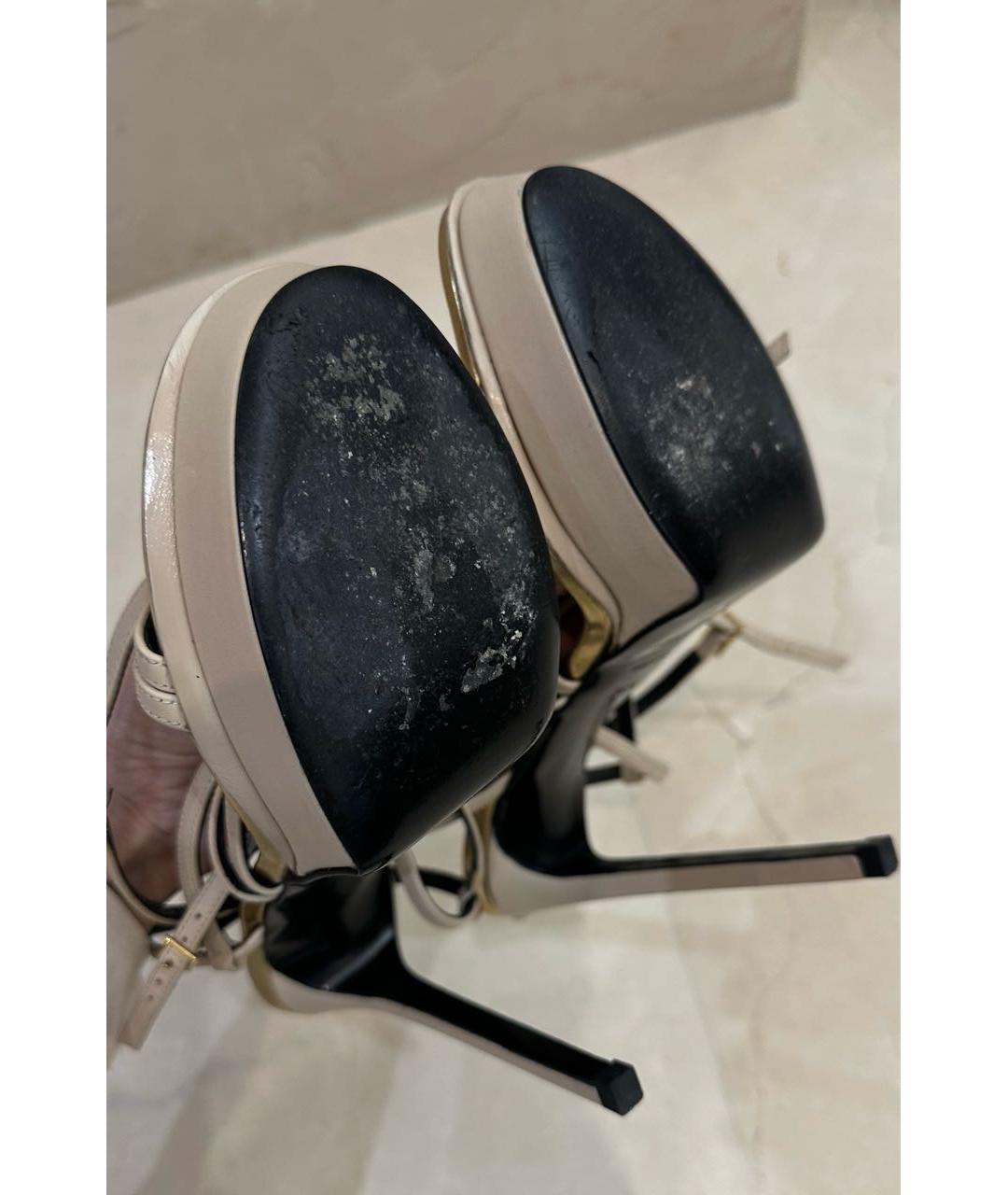 SAINT LAURENT Бежевые кожаные босоножки, фото 6