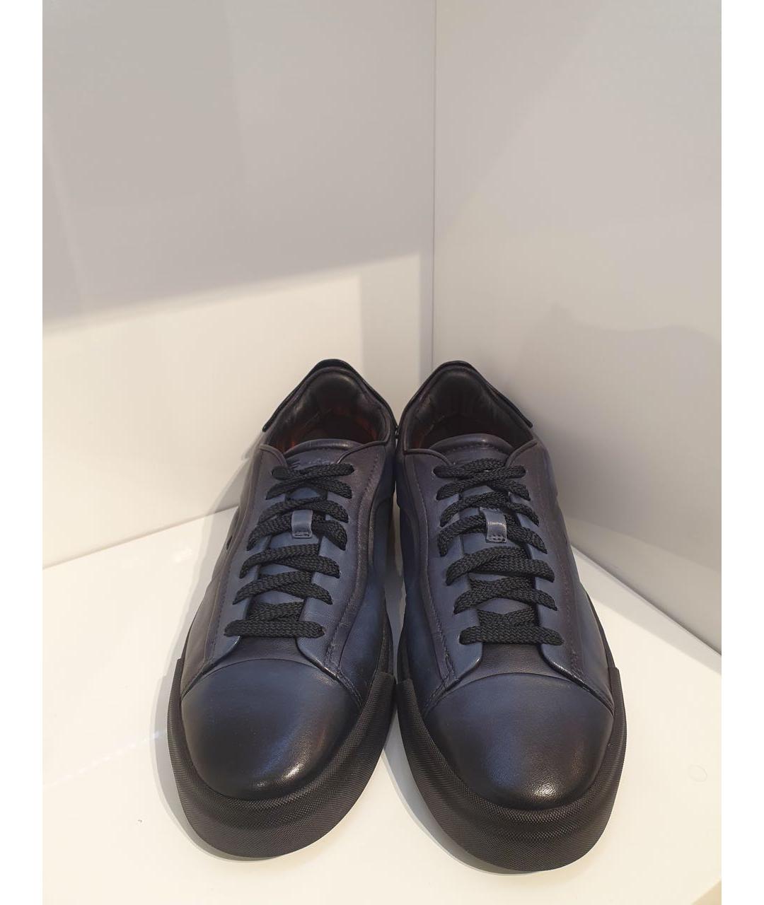 SANTONI Темно-синие кожаные низкие кроссовки / кеды, фото 2