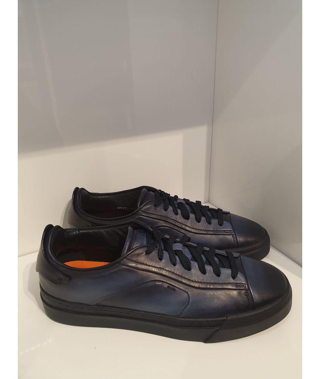 SANTONI Темно-синие кожаные низкие кроссовки / кеды, фото 3