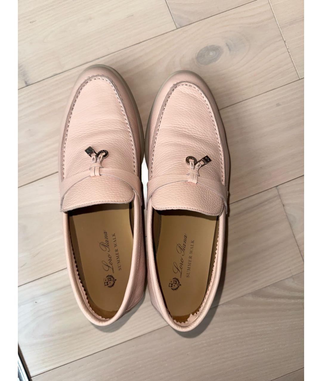 LORO PIANA Розовые кожаные лоферы, фото 3