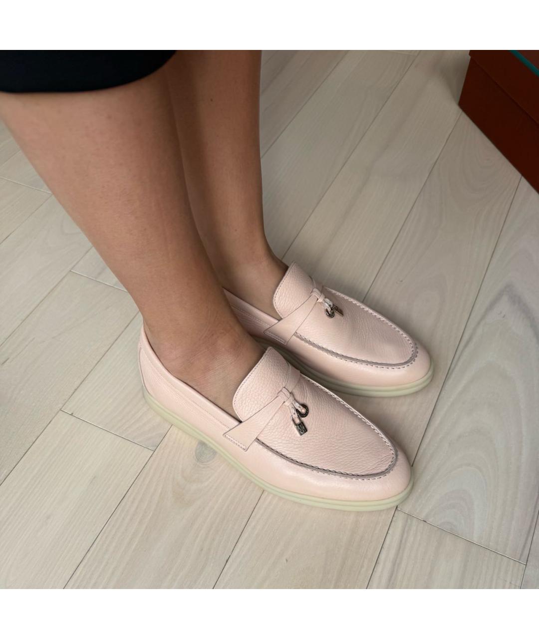 LORO PIANA Розовые кожаные лоферы, фото 8