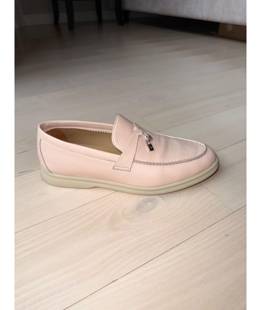 LORO PIANA Розовые кожаные лоферы, фото 9