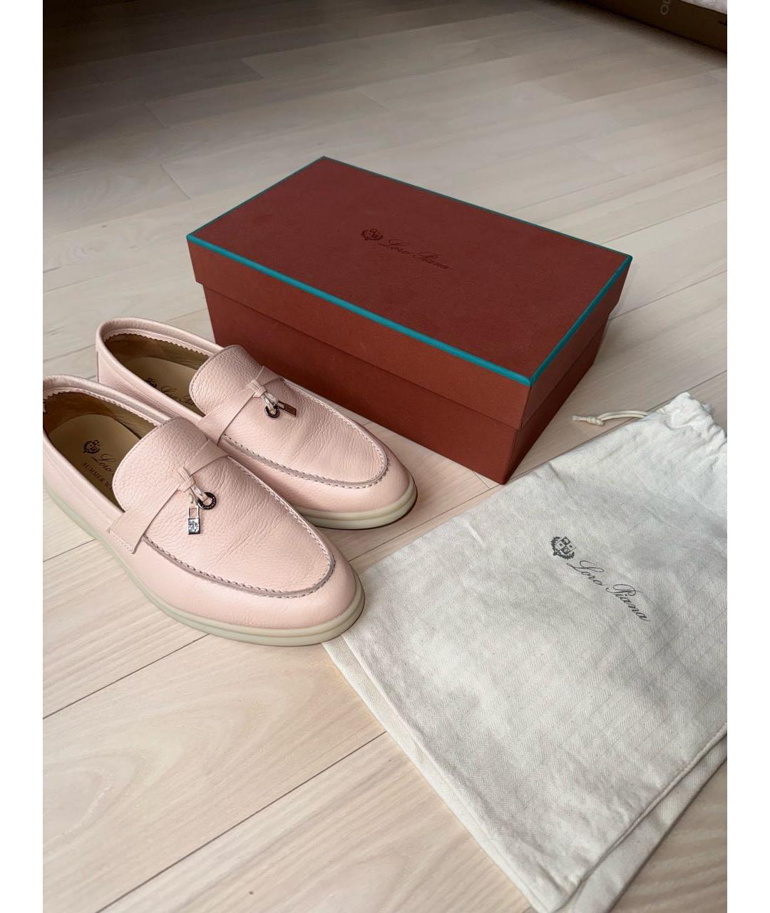 LORO PIANA Розовые кожаные лоферы, фото 5