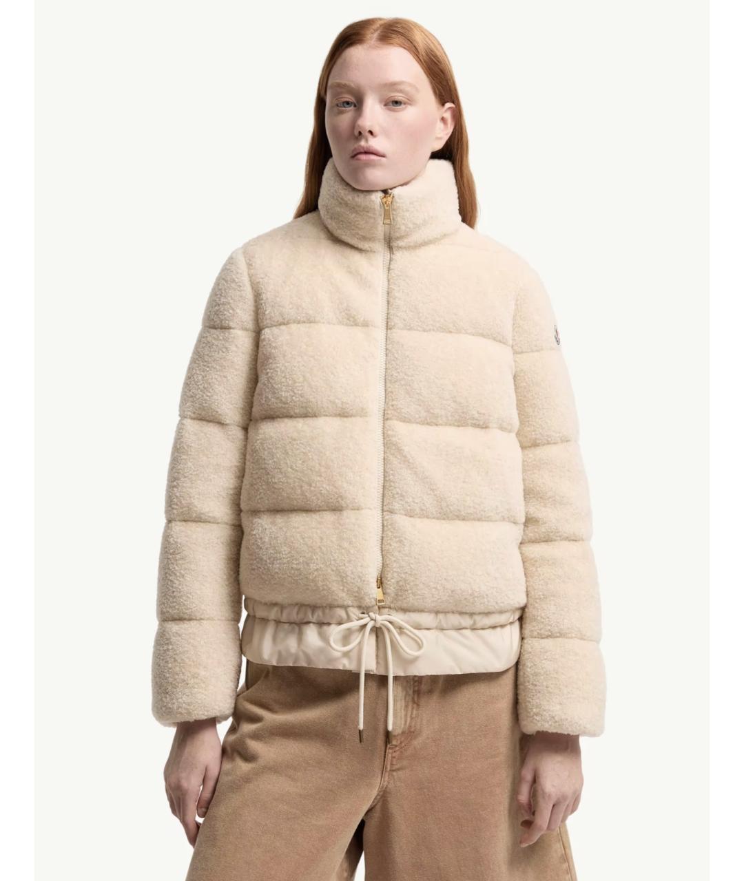 MONCLER Бежевый полиамидовый пуховик, фото 3