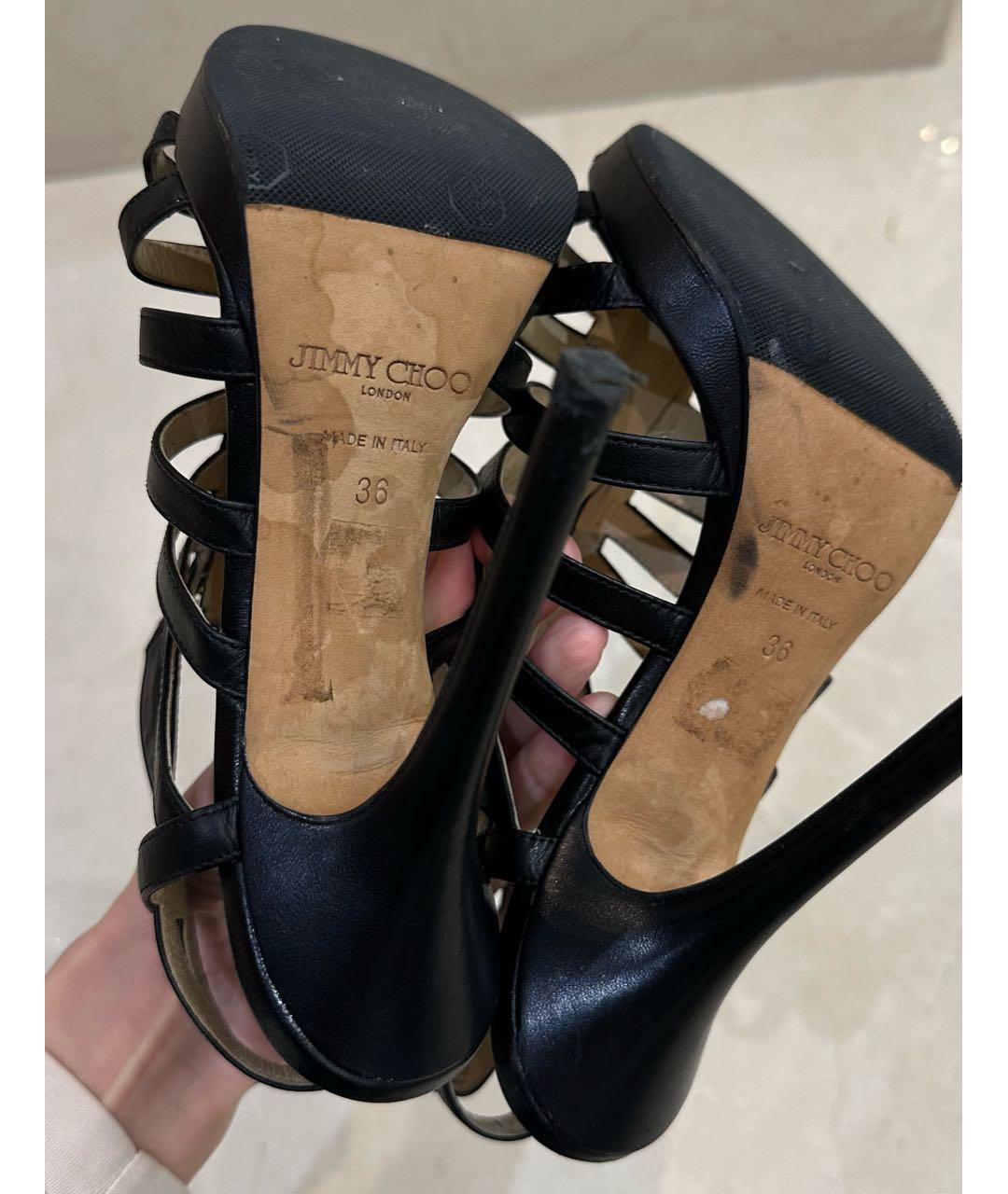 JIMMY CHOO Черные кожаные босоножки, фото 5