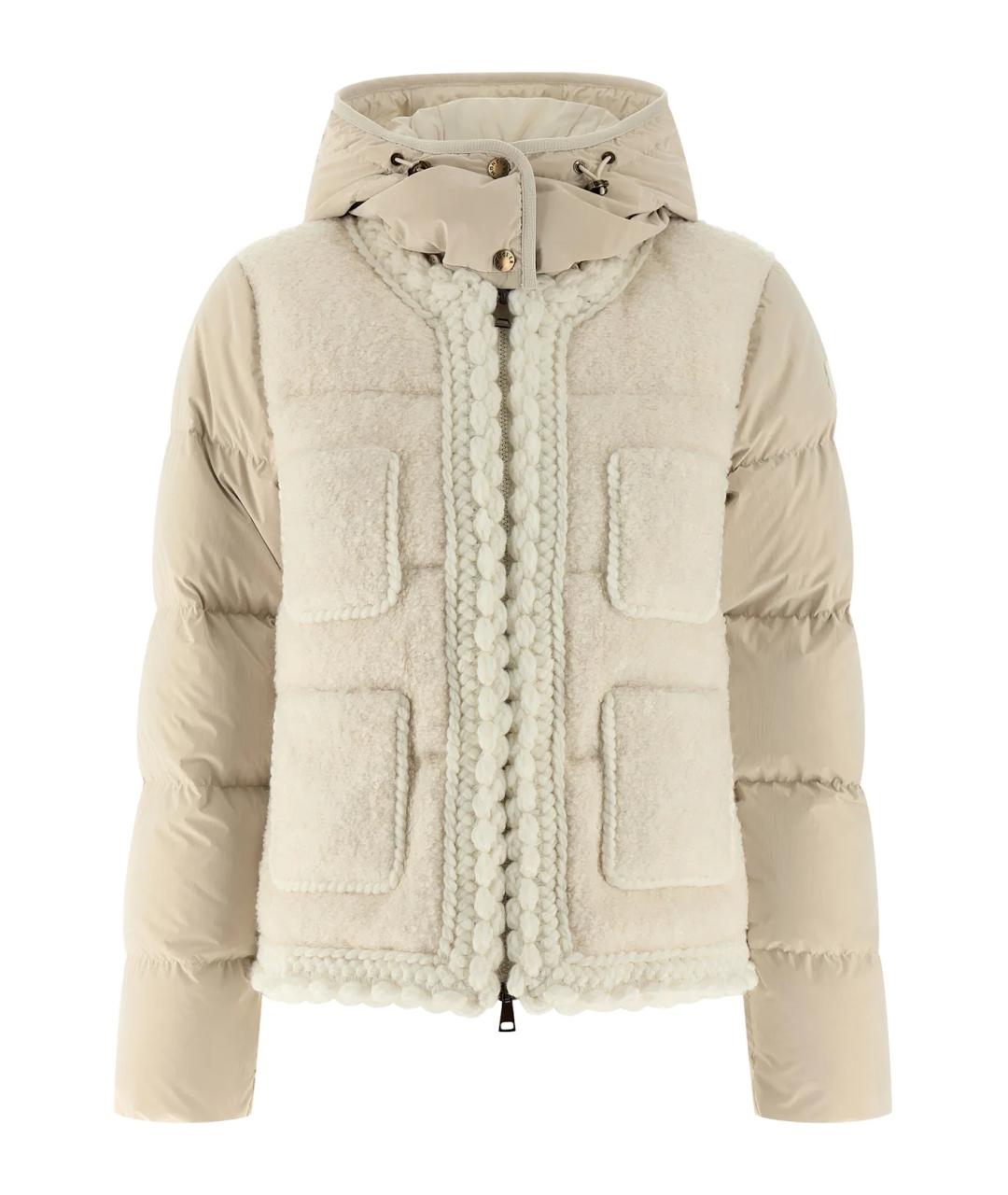 MONCLER Бежевый полиамидовый пуховик, фото 1