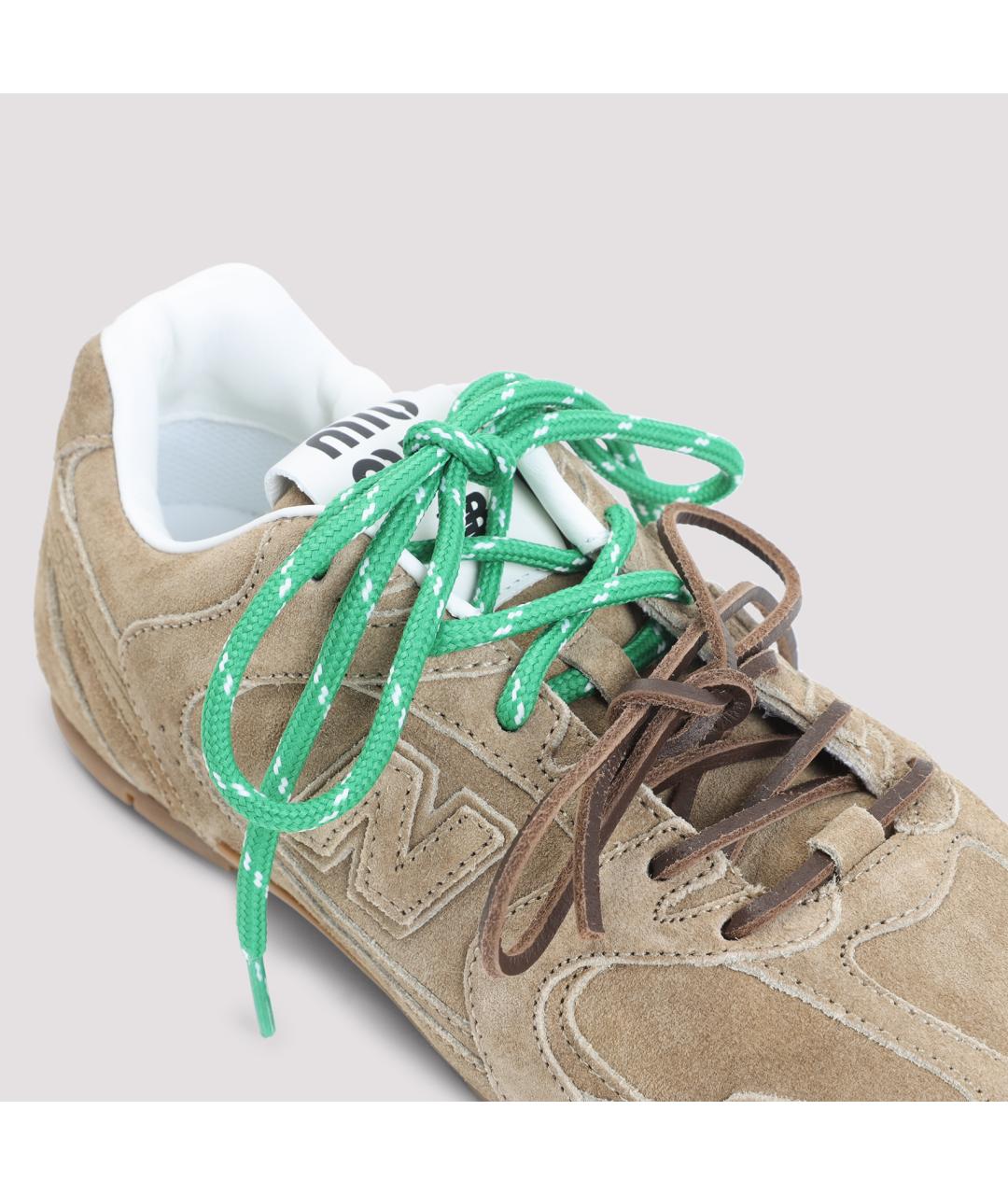 MIU MIU Бежевые кожаные кеды, фото 4