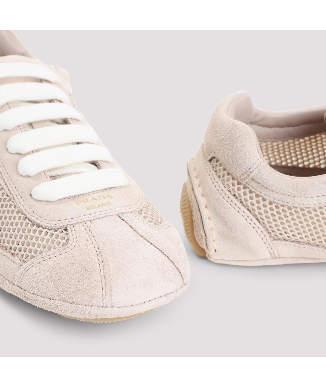 PRADA Бежевые кожаные кроссовки, фото 4