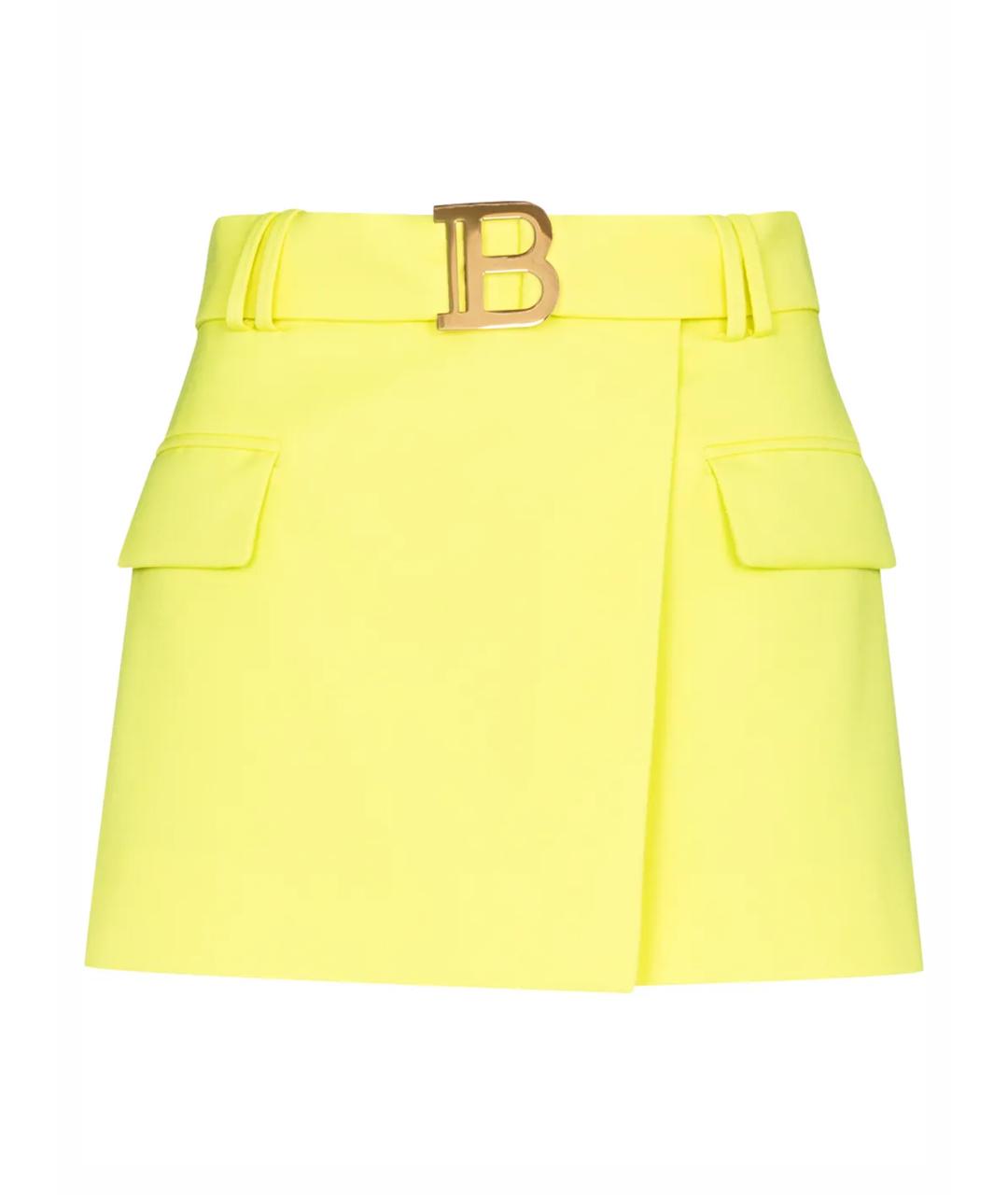 BALMAIN Салатовая шерстяная юбка мини, фото 1