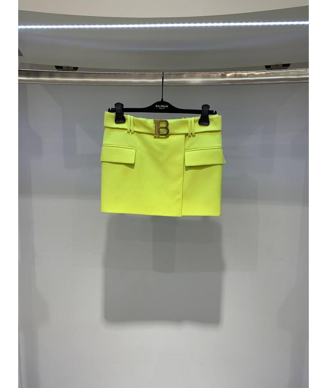 BALMAIN Салатовая шерстяная юбка мини, фото 3