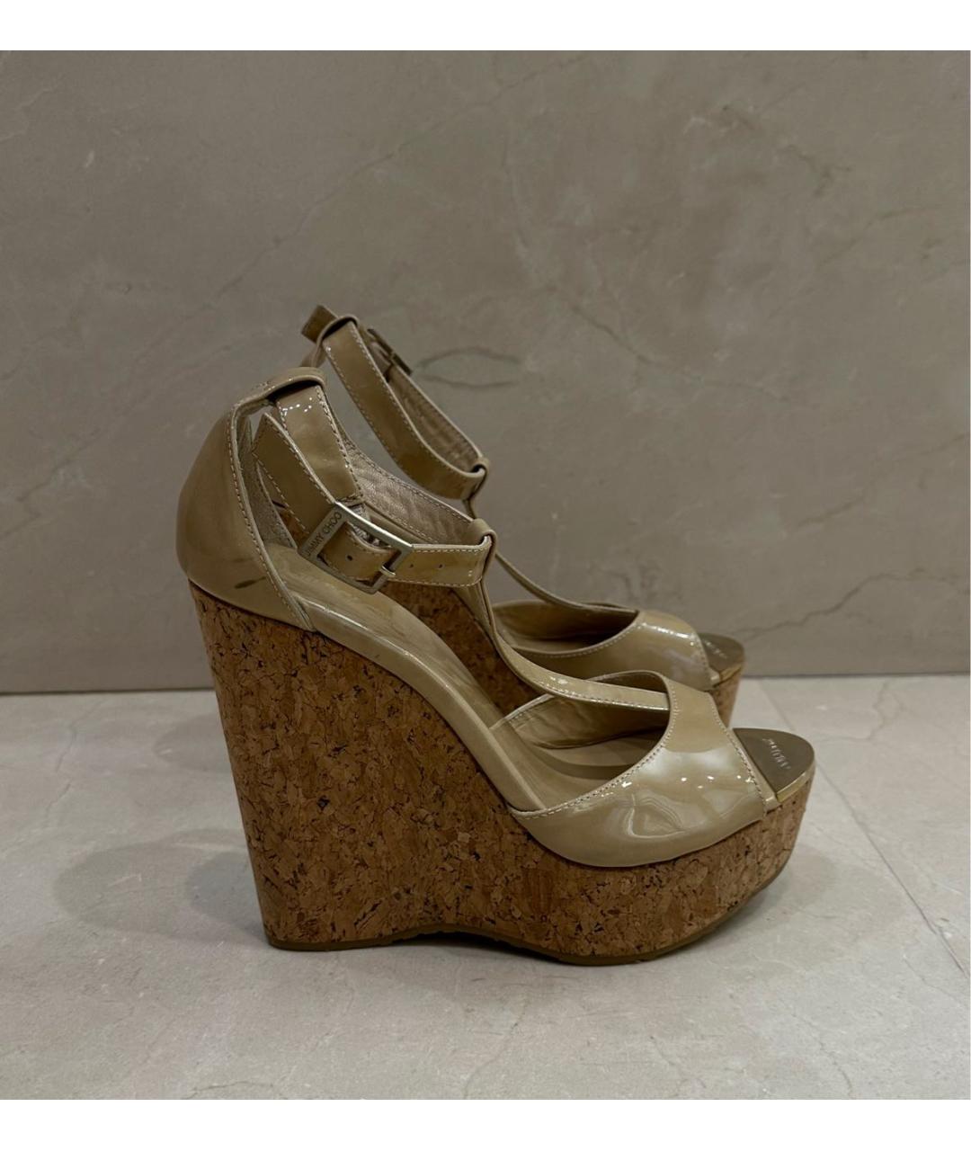 JIMMY CHOO Бежевые кожаные босоножки, фото 7