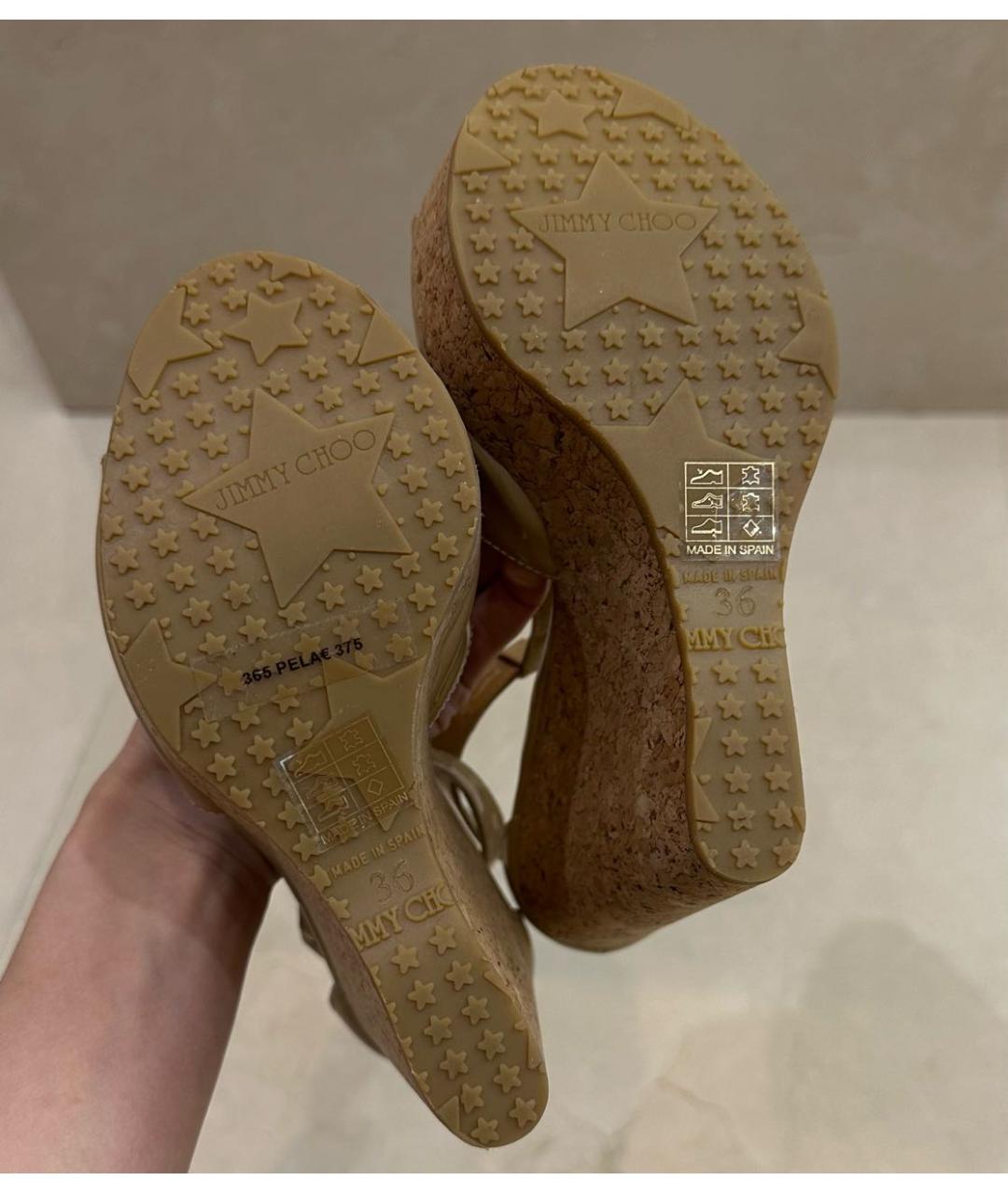 JIMMY CHOO Бежевые кожаные босоножки, фото 5