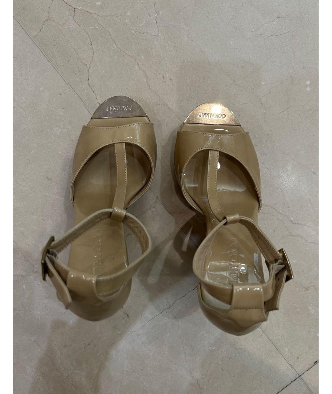 JIMMY CHOO Бежевые кожаные босоножки, фото 3