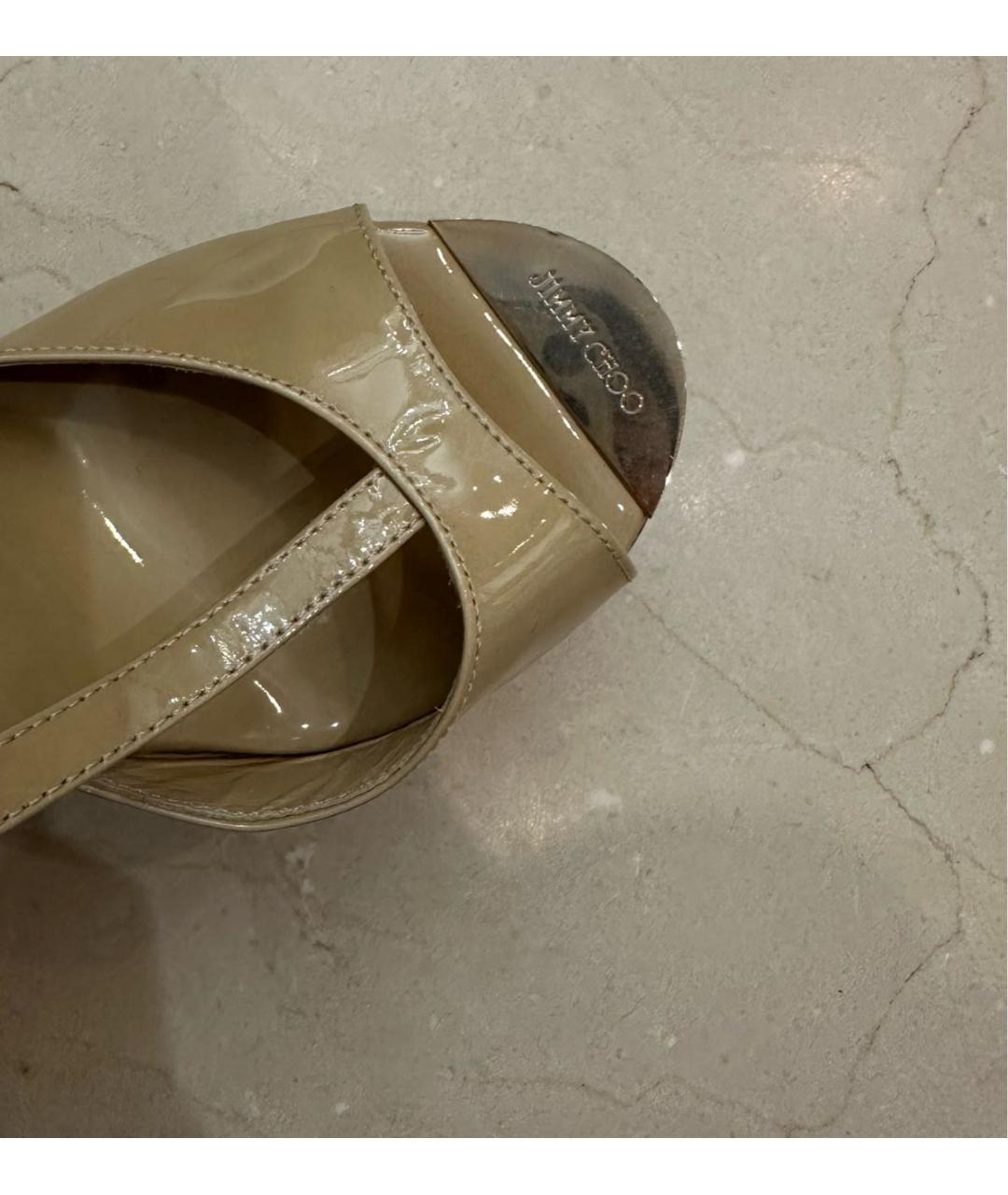 JIMMY CHOO Бежевые кожаные босоножки, фото 6