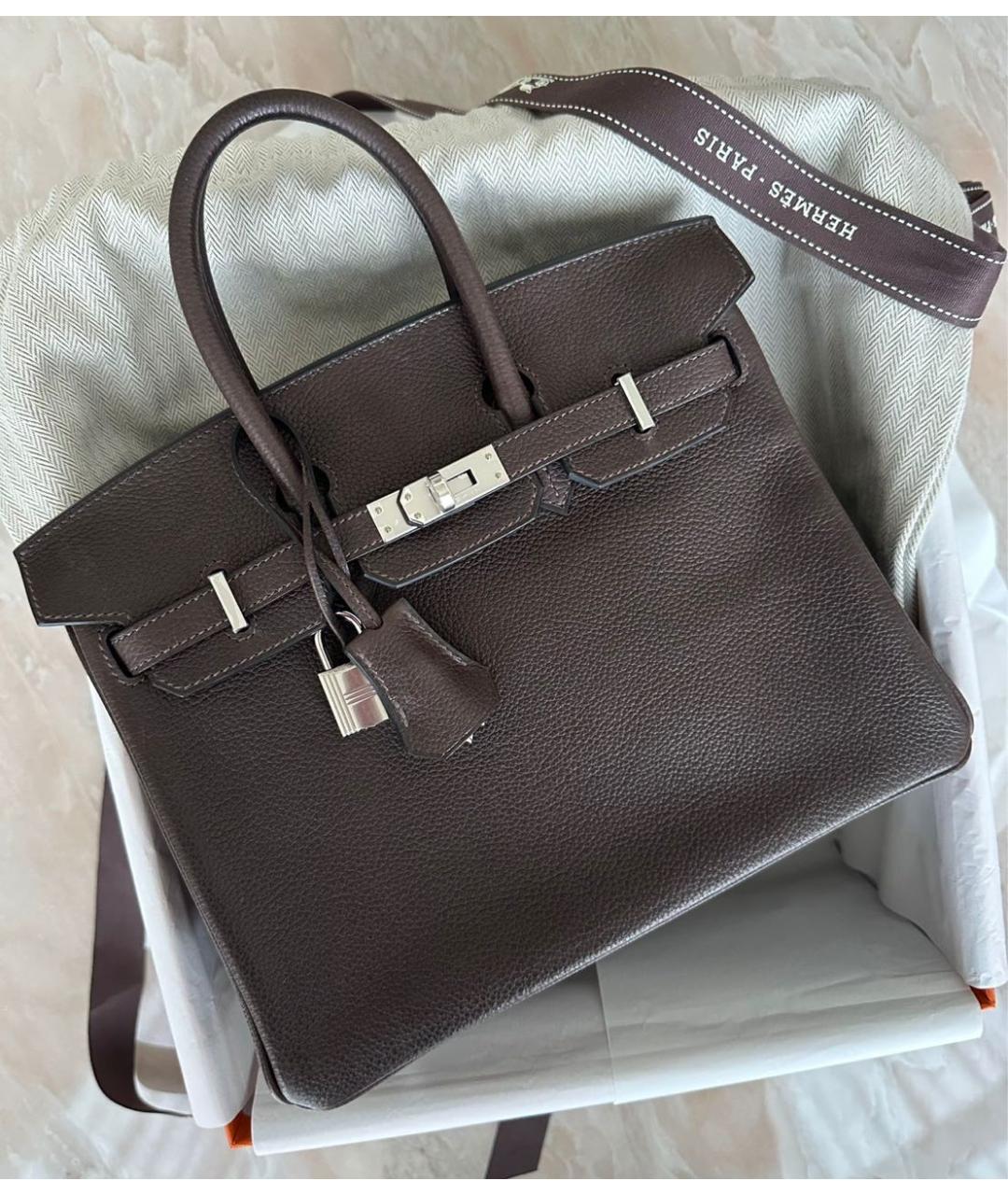 HERMES Черная кожаная сумка с короткими ручками, фото 4