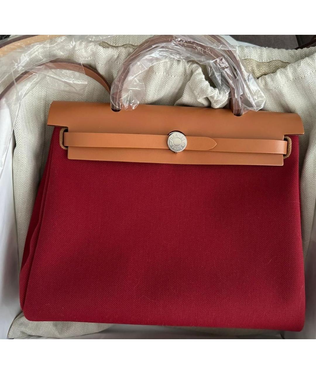 HERMES Красная тканевая сумка с короткими ручками, фото 4