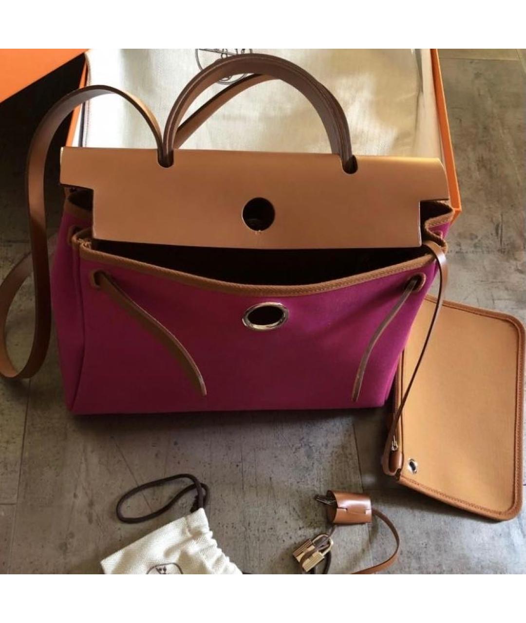 HERMES Красная тканевая сумка с короткими ручками, фото 3