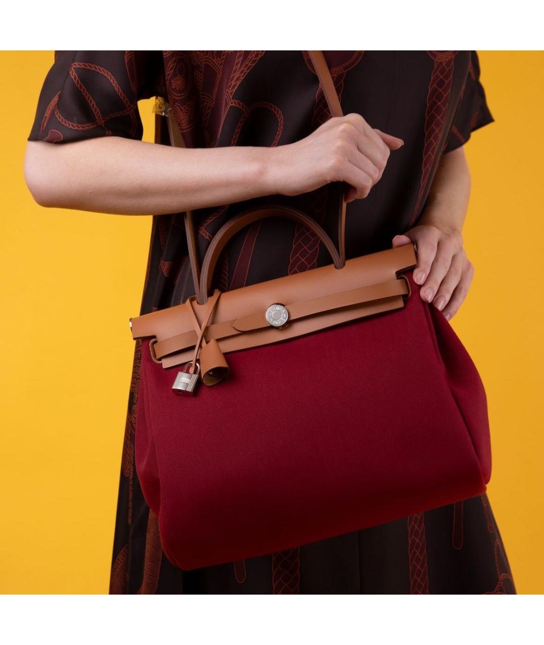 HERMES Красная тканевая сумка с короткими ручками, фото 2