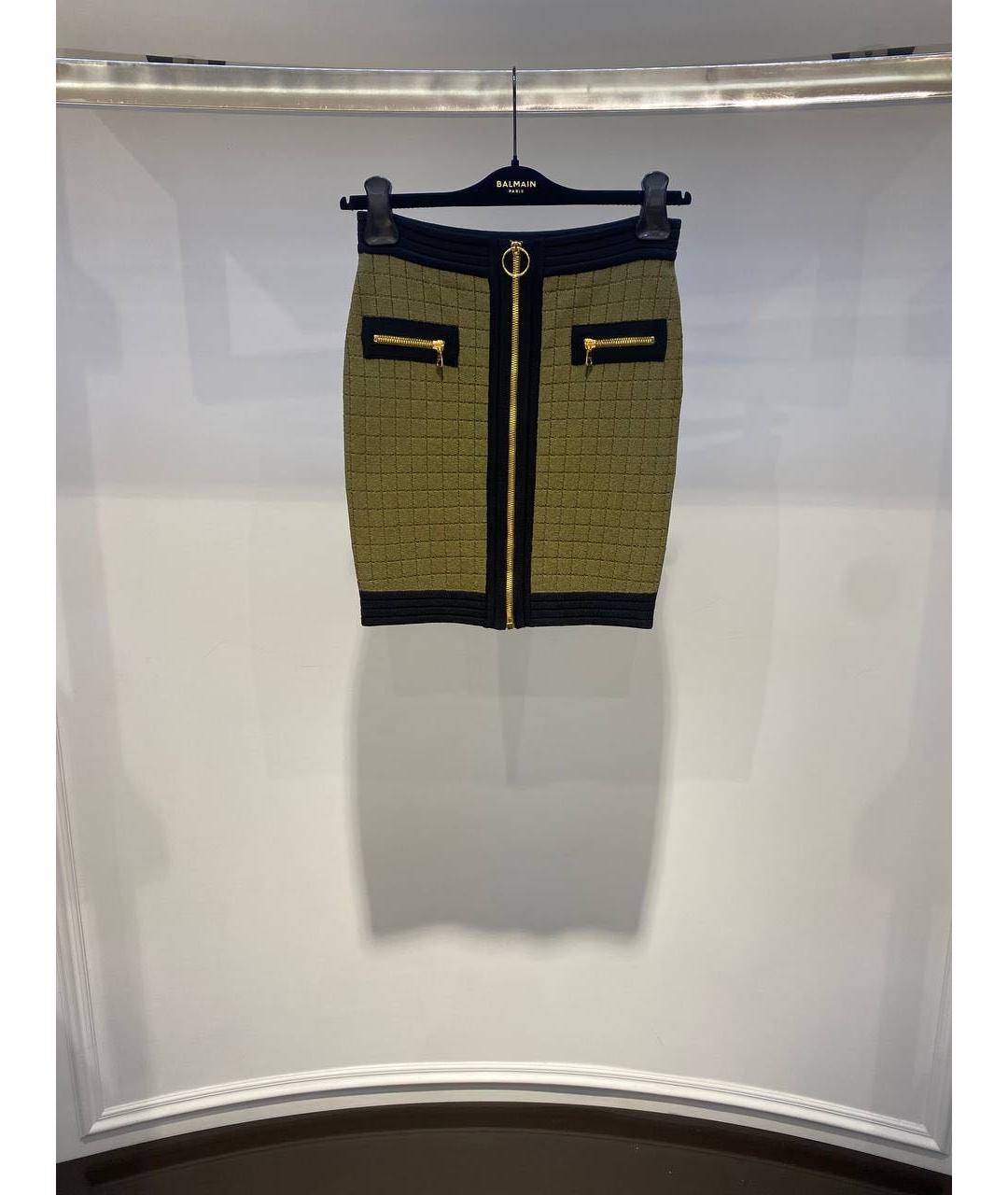 BALMAIN Хаки шерстяная юбка мини, фото 3