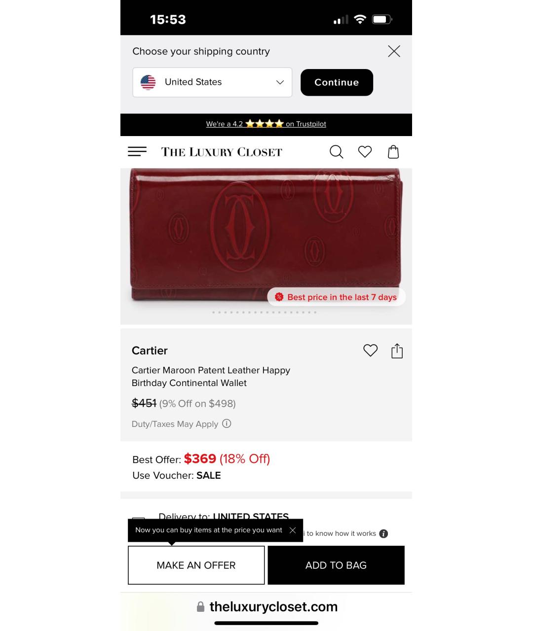 CARTIER Бордовый кошелек из лакированной кожи, фото 7