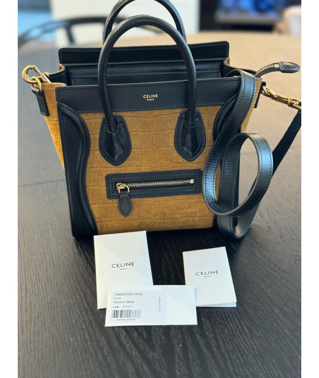 CELINE Коричневая кожаная сумка с короткими ручками, фото 2