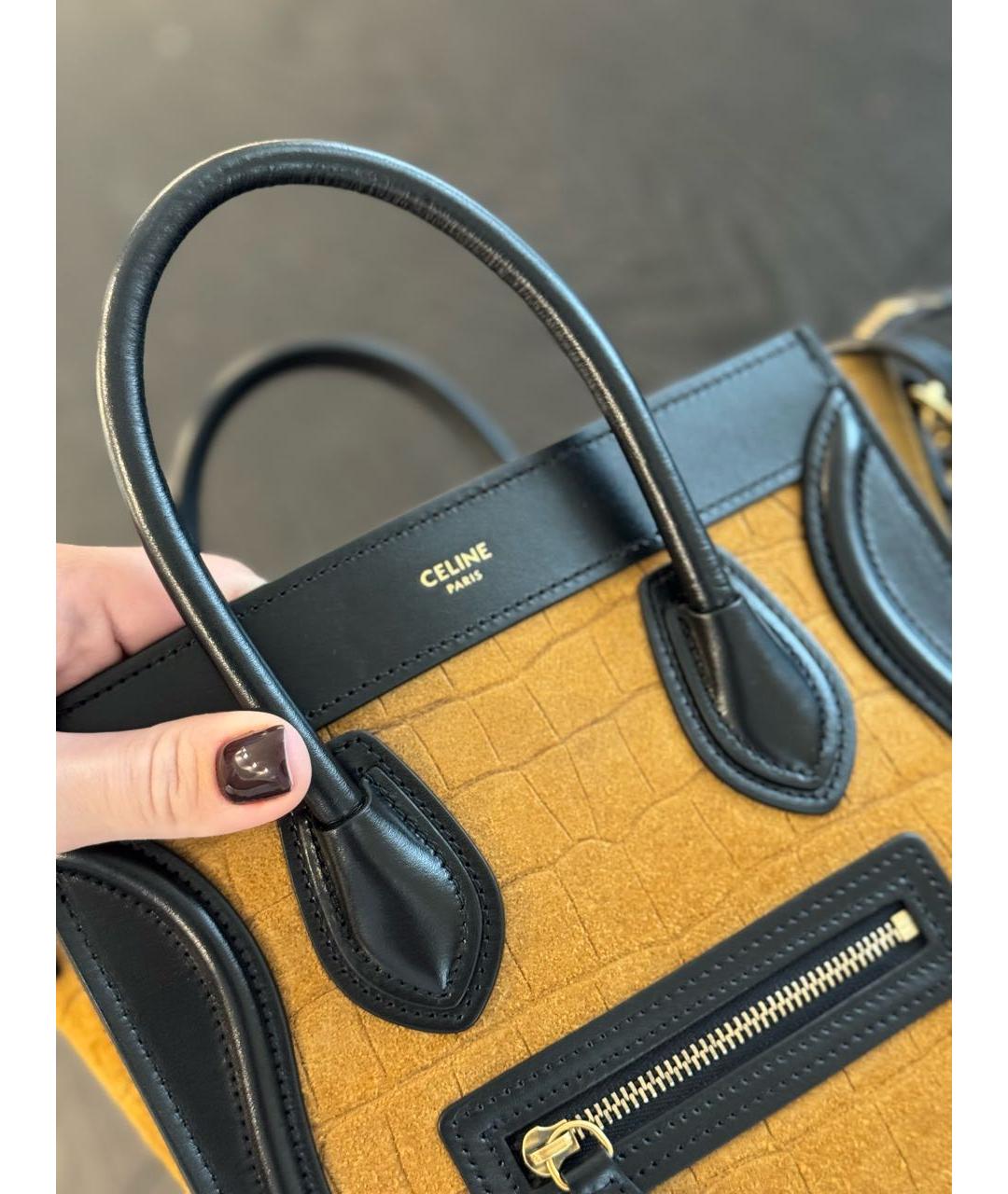 CELINE Коричневая кожаная сумка с короткими ручками, фото 3