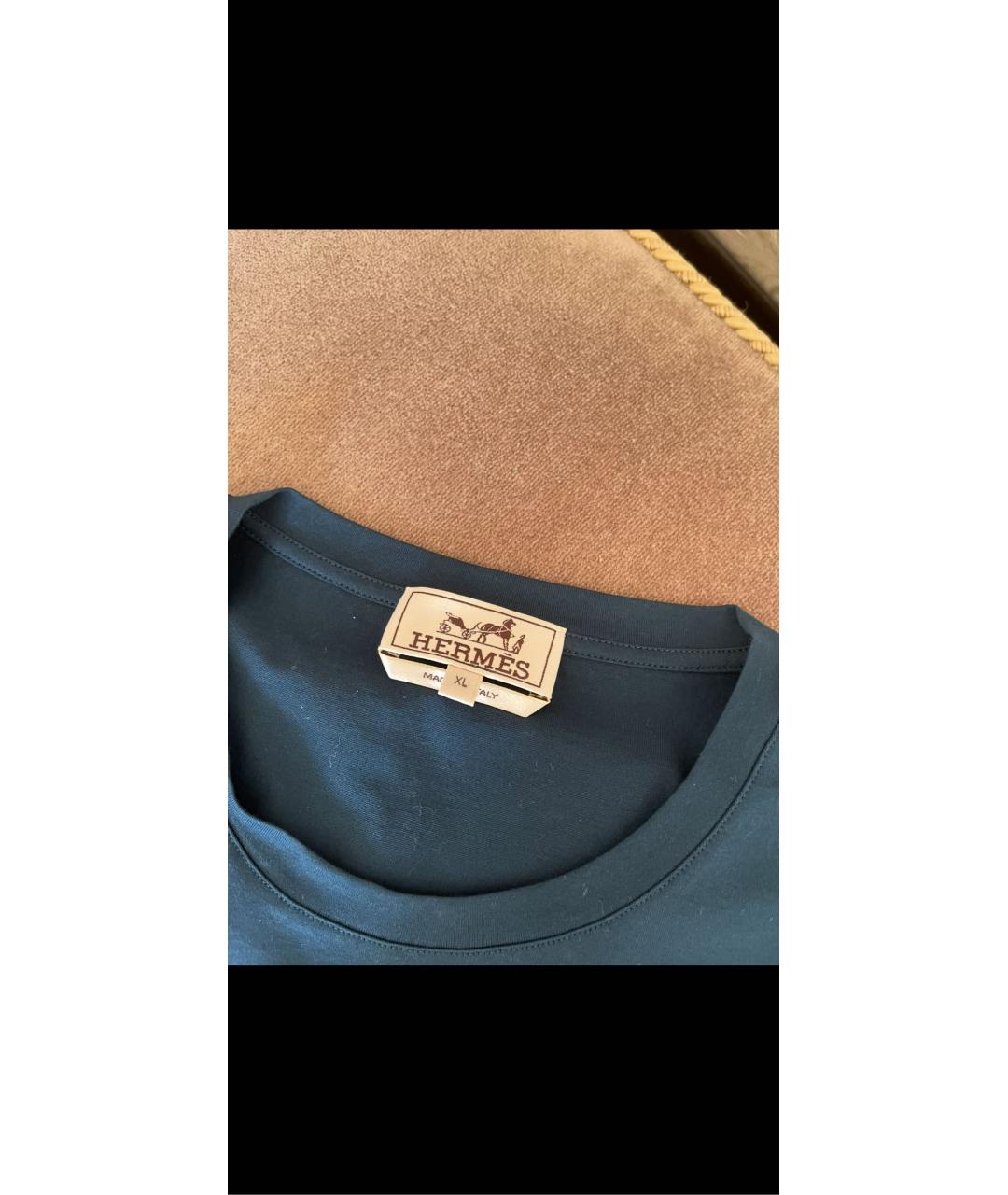 HERMES Синяя хлопковая футболка, фото 4