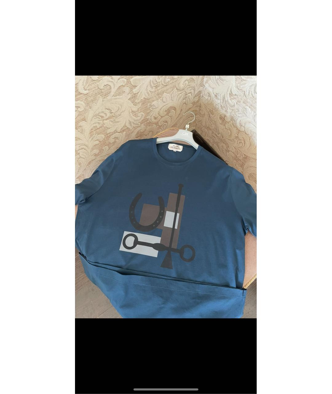 HERMES Синяя хлопковая футболка, фото 2