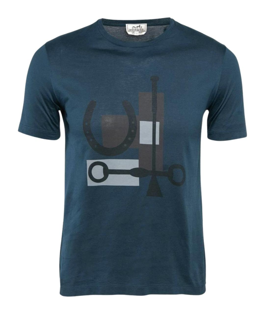 HERMES Синяя хлопковая футболка, фото 1