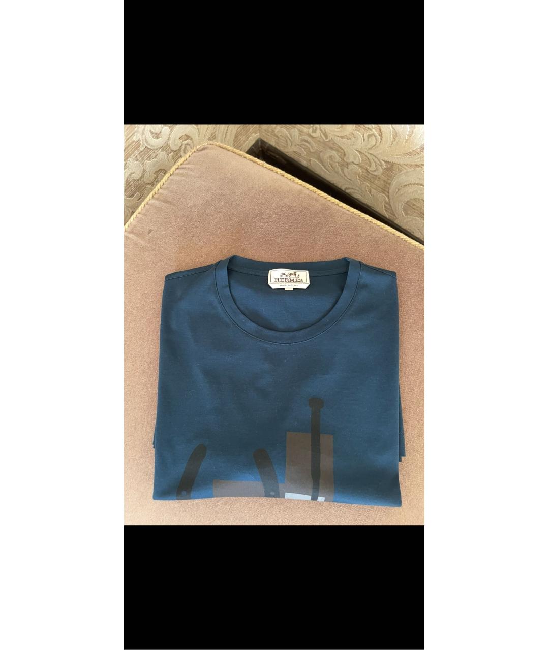 HERMES Синяя хлопковая футболка, фото 5