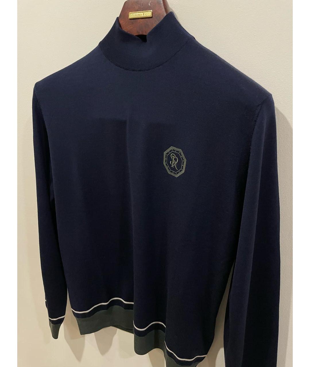 STEFANO RICCI Темно-синяя шерстяная водолазка, фото 3