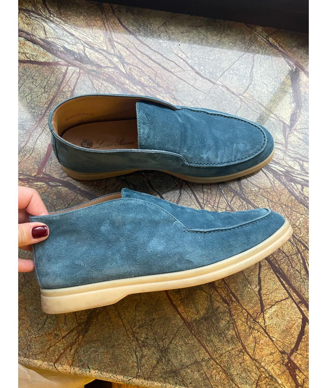 LORO PIANA Бирюзовые замшевые лоферы, фото 7
