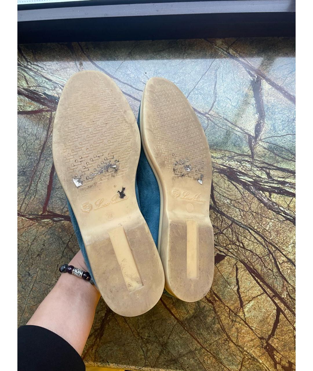 LORO PIANA Бирюзовые замшевые лоферы, фото 6