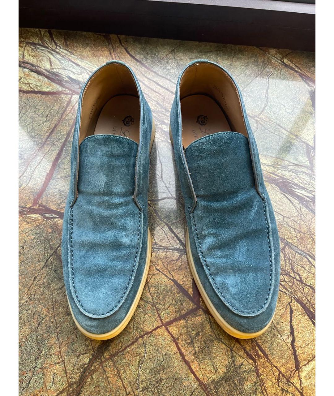 LORO PIANA Бирюзовые замшевые лоферы, фото 2