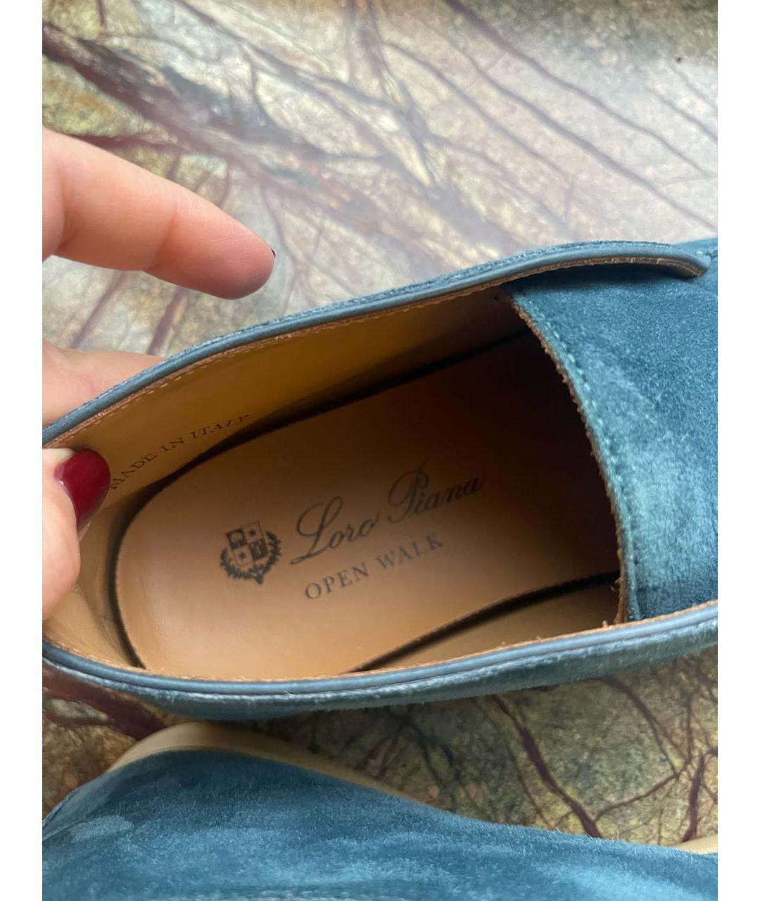 LORO PIANA Бирюзовые замшевые лоферы, фото 4