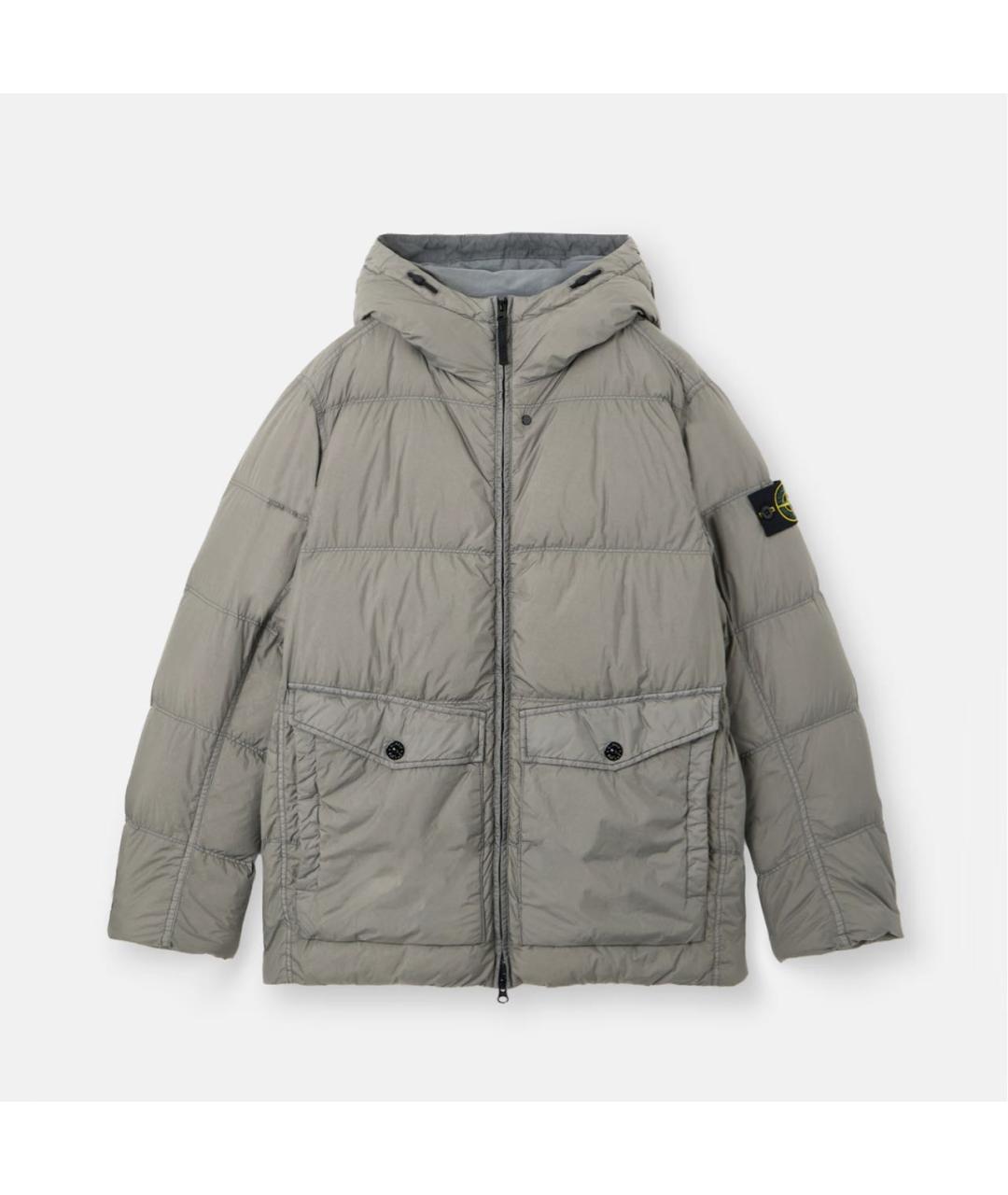 STONE ISLAND Серый полиэстеровый пуховик, фото 6