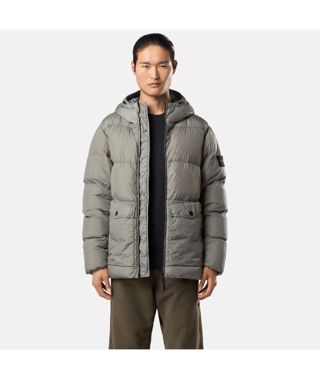 STONE ISLAND Серый полиэстеровый пуховик, фото 2