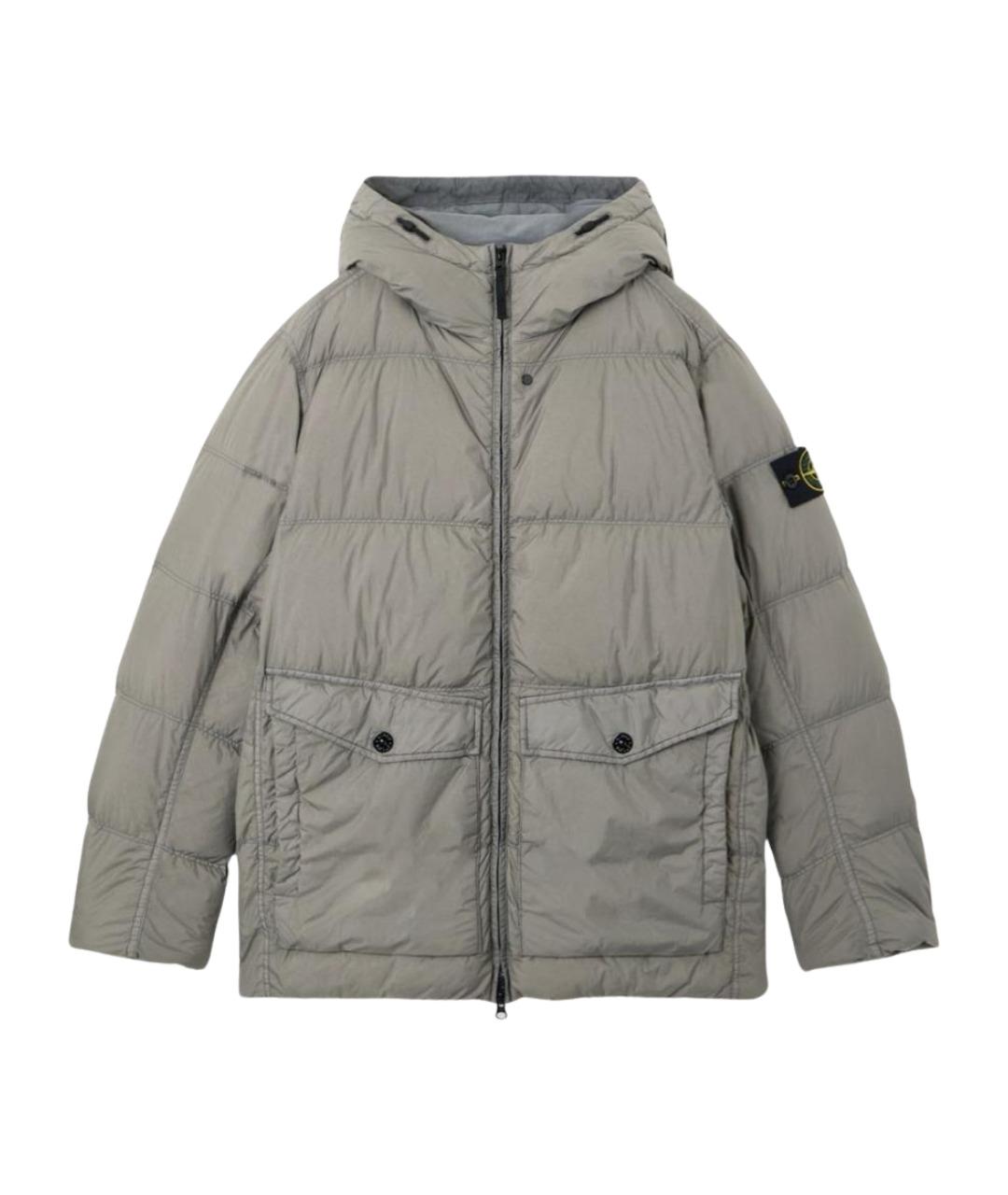 STONE ISLAND Серый полиэстеровый пуховик, фото 1