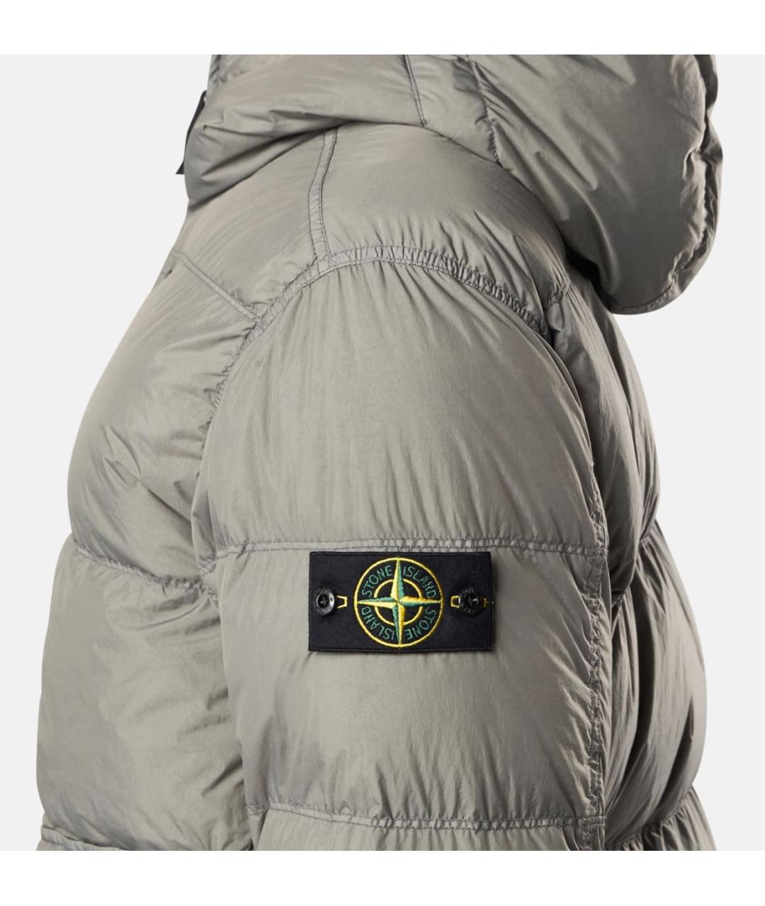 STONE ISLAND Серый полиэстеровый пуховик, фото 3