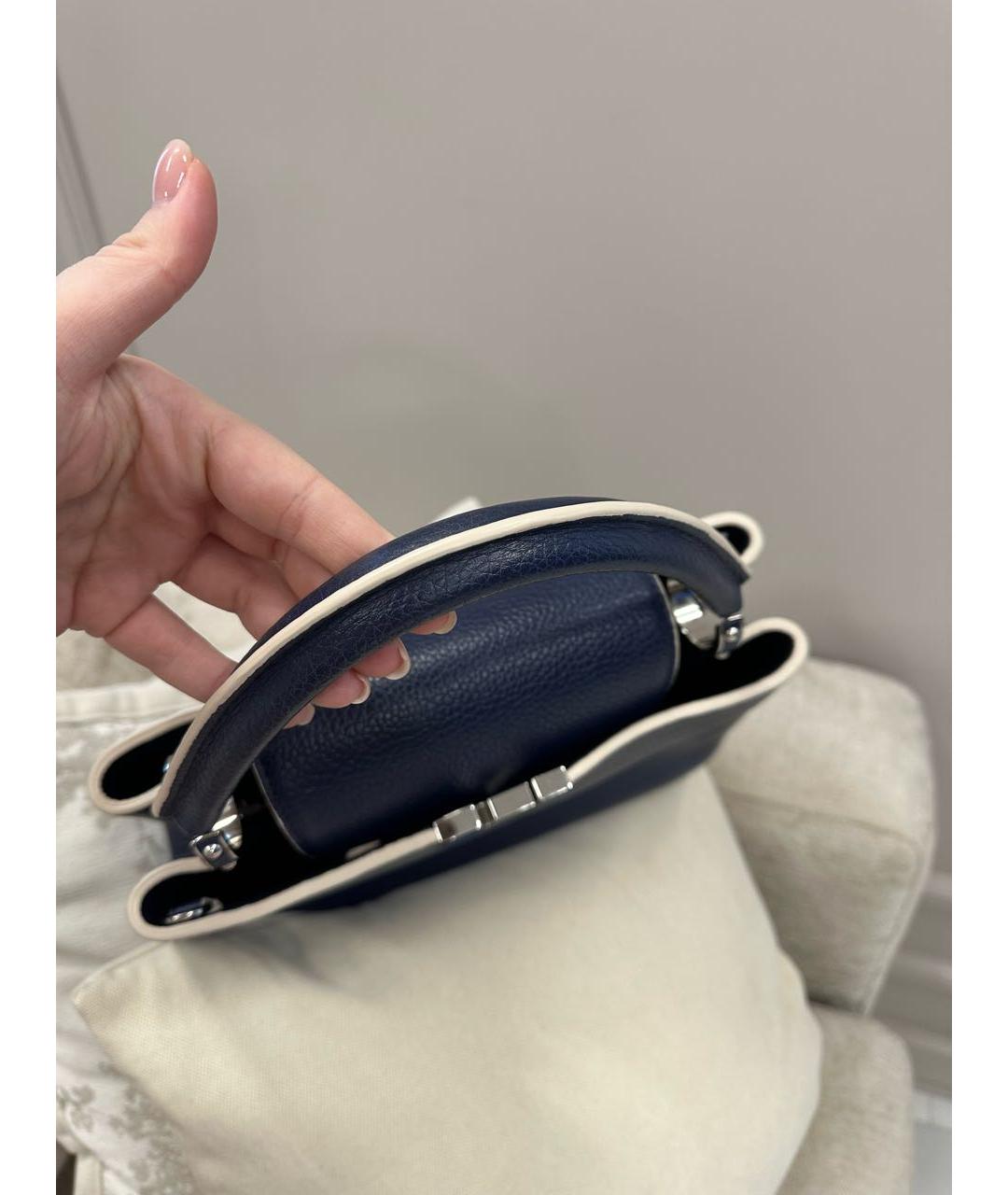 LOUIS VUITTON Темно-синяя кожаная сумка с короткими ручками, фото 3