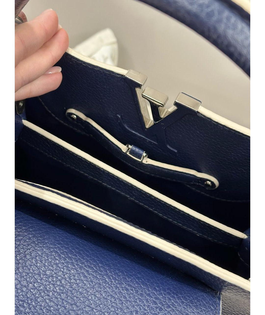 LOUIS VUITTON Темно-синяя кожаная сумка с короткими ручками, фото 8
