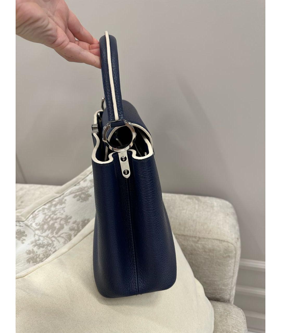 LOUIS VUITTON Темно-синяя кожаная сумка с короткими ручками, фото 5