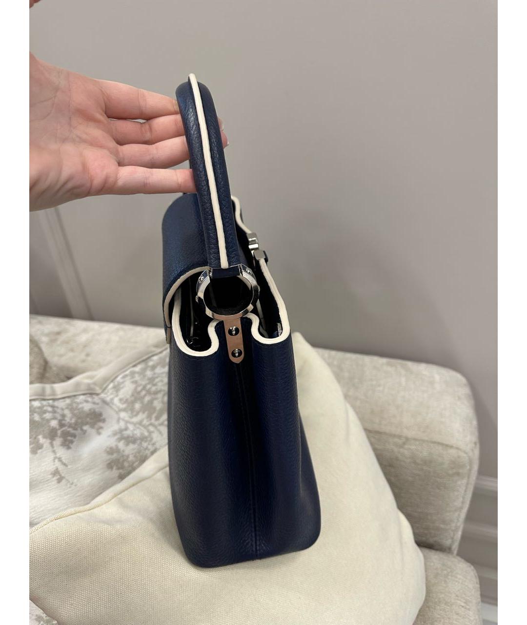 LOUIS VUITTON Темно-синяя кожаная сумка с короткими ручками, фото 4